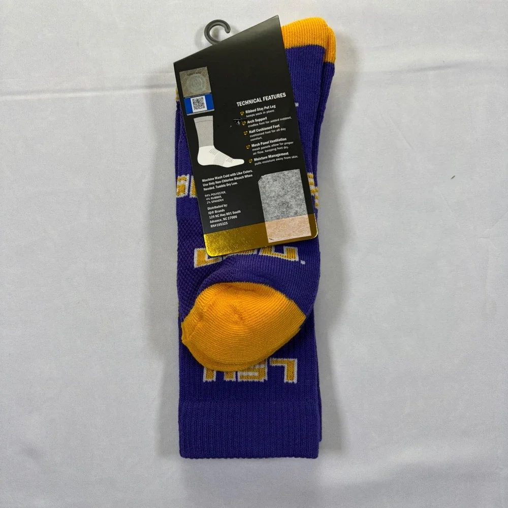 Topsox LSU Tigers Sock Madness Crew Purple Gold Athletic Socks Mens 6-12.5 NEW